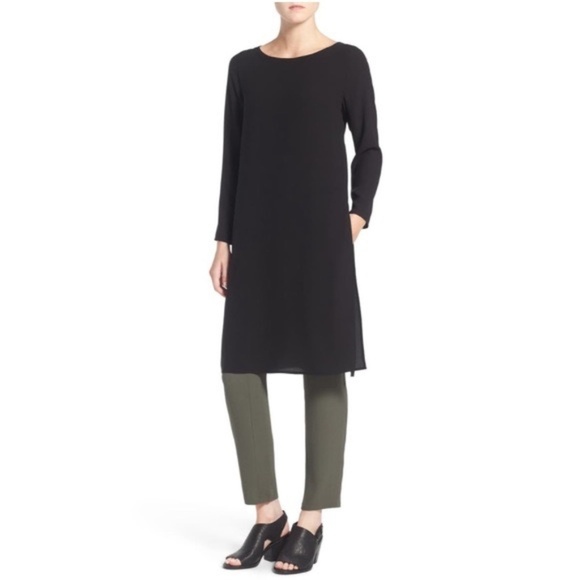 Eileen Fisher Bateau Neck Silk Black Tunic - Picture 1 of 11